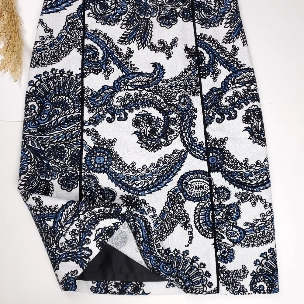 Talbots White Blue Black Paisley Modal Blend Dress Size 2p - Picture 2 of 15